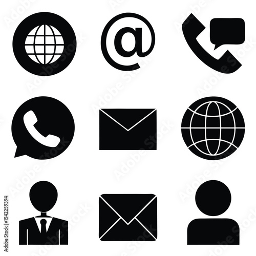 Nine Black Contact Method Icons Grid White Background Simple Graphic Design Elements