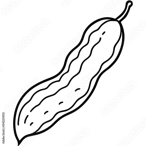 A simple line drawing of a carob pod isolated on white background