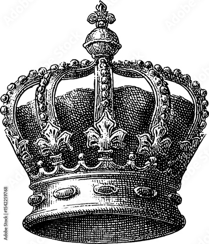 Vintage engraved crowned shield crest for heraldic and design purposes