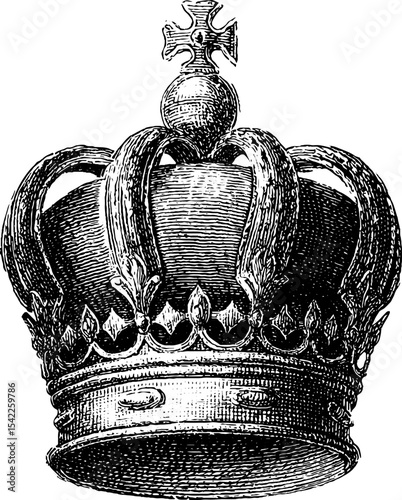 Vintage crowned shield crest in classic engraving style for design