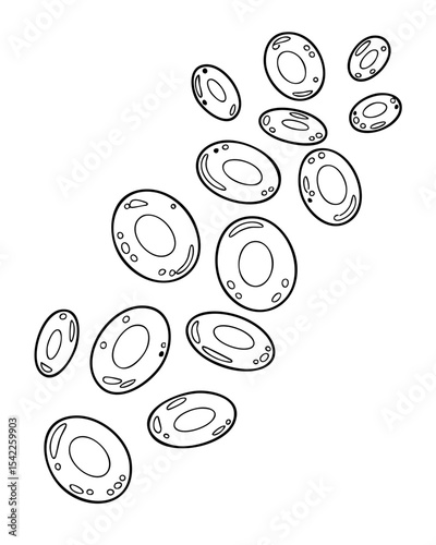 Floating cartoon coins stream isolated on transparent background