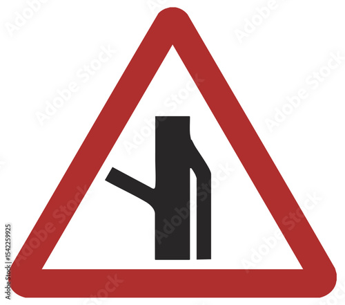 Side road junction warning sign isolated on transparent background