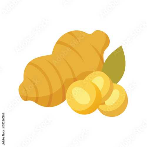 Fresh Ginger Root and Slices  A Vibrant Illustration of This Popular Spice