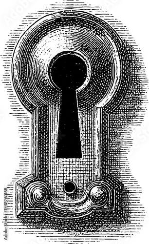 Vintage decorative lock plate in engraving style for antique design inspiration