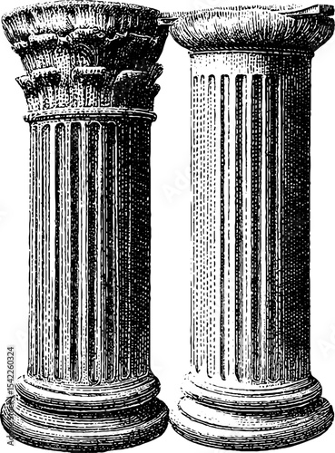 Doric column base in vintage engraving style for architectural design and historical education