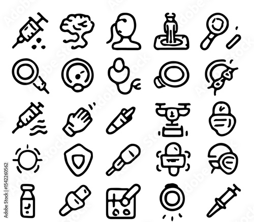 Black vector medical icons set, a web button design illustration with people and a clock symbol