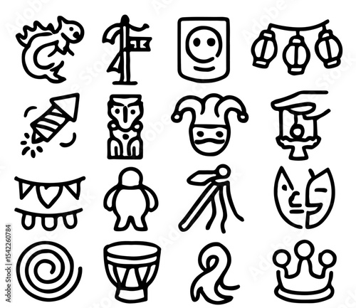 Cartoon vector icon set design of kitchen utensils and cooking symbols