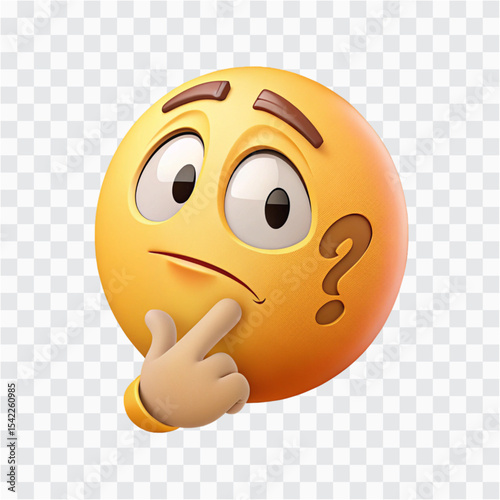 One Thinking 3D Emoji Face PNG | Pensive Expression, Questioning Mood Symbol