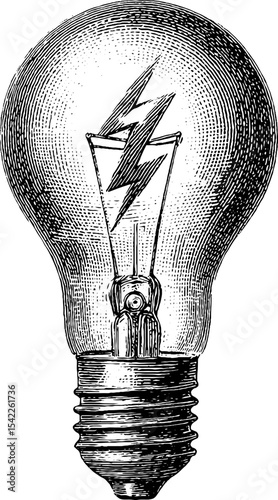 Vintage flash bulb illustration in engraving and pencil sketch style for artistic design