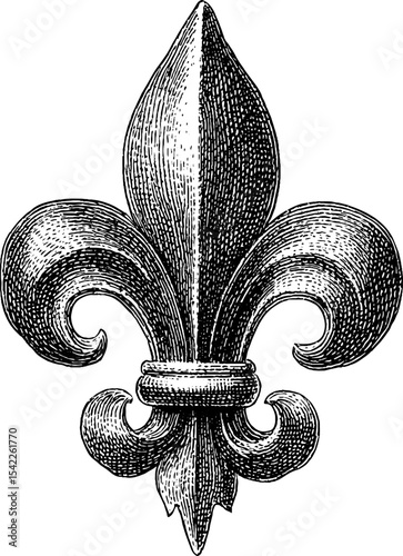 Vintage fleur de lis emblem in engraving style for artistic and historical designs