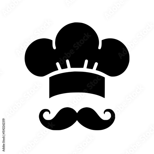 Minimalist Chef Hat with Mustache Silhouette – Black SVG Clipart Icon