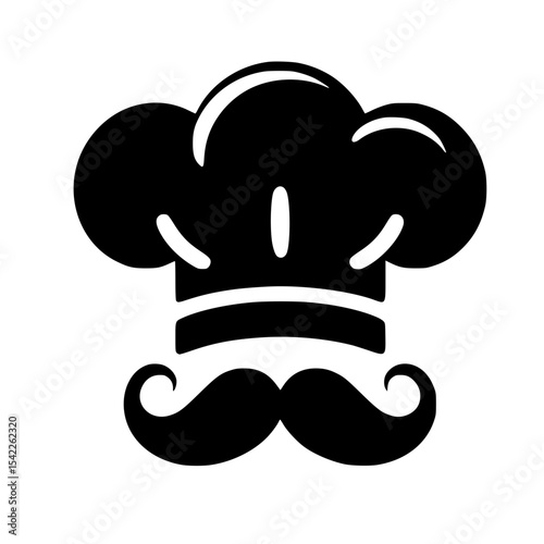 Minimalist Chef Hat with Mustache Silhouette – Black SVG Clipart Icon