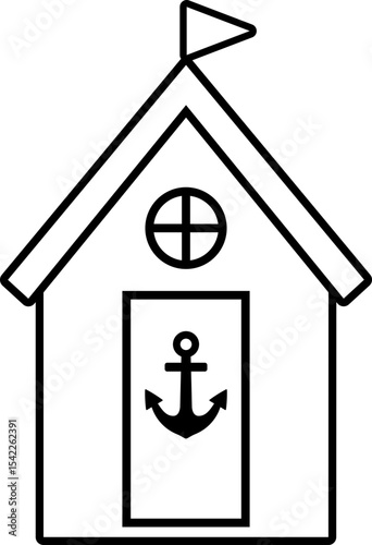 Beach wooden house black line icon.
Beach Hut Cabana black thick outline vector design isolated.
Transparent background.SVG file.