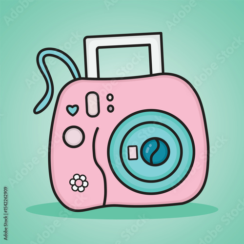 Adorable Pink Instant Camera with Blue Accents