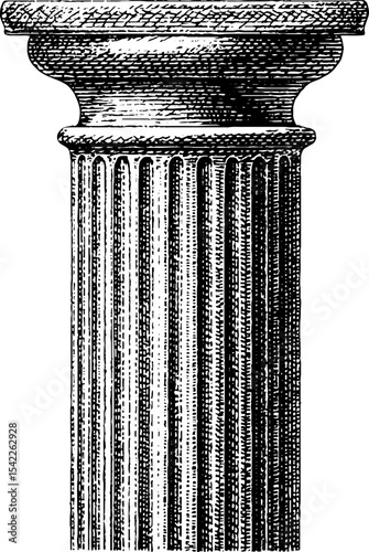 Vintage greek column shaft in engraving style for classical design themes