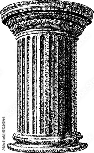Vintage greek column shaft with engraving style for historical and artistic design