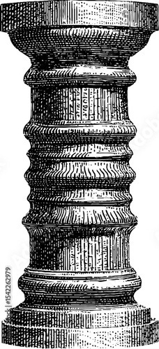 Vintage greek column shaft in engraving style for antique design concepts