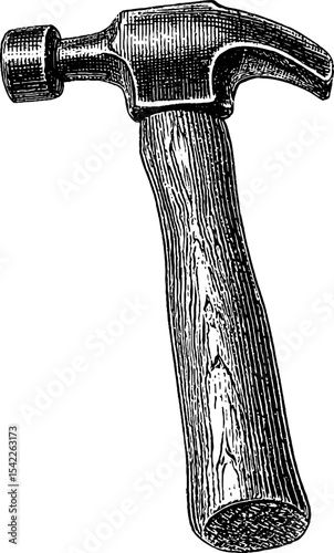 Vintage hammer illustration in engraving style for retro design and art projects