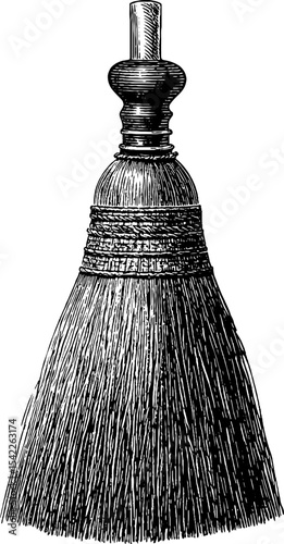 Vintage hand broom in engraving style with pencil sketch for retro design concepts