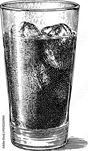 Vintage engraving of iced coffee in tall glass