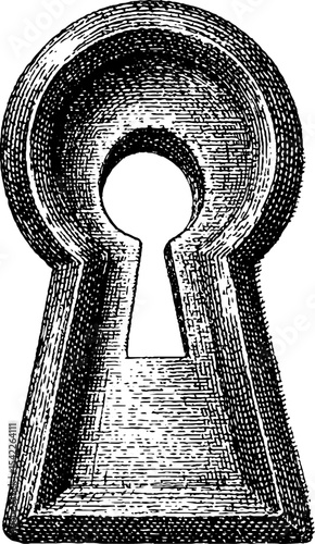 Vintage engraving style keyhole plate design for antique decor and restoration