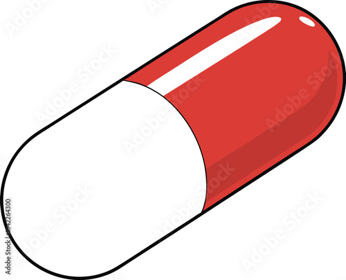 Glossy Red and White Capsule Pill Isolated on White Background