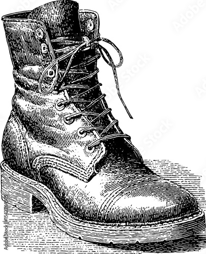 Vintage leather boots in engraving style artwork