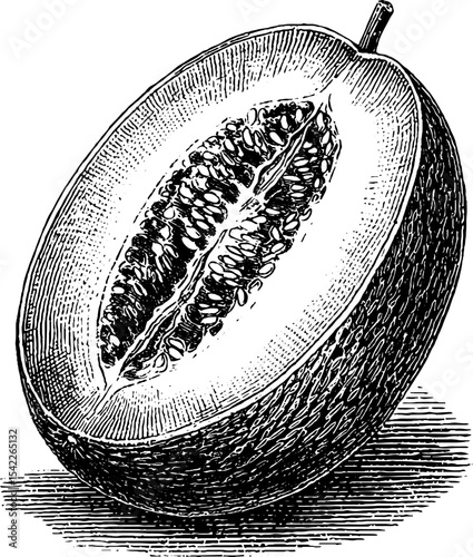 Vintage engraved melon half illustration with retro aesthetic for design