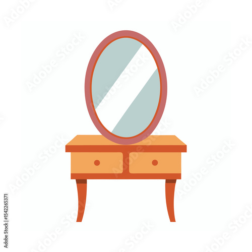 Elegant Oval Mirror on Wooden Dressing Table Vanity Set Design