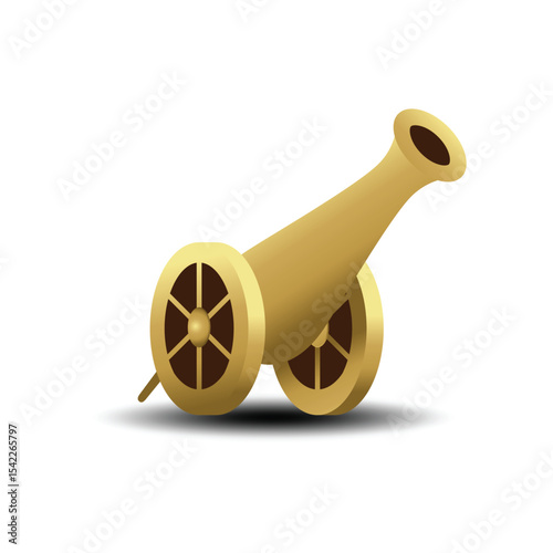 Vintage Gold Cannon Illustration – Classic Artillery Weapon with Wooden Wheels Vector