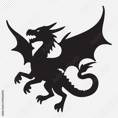 Dragon Silhouette. Dragon Crest Wings great set collection clip art Silhouette, dragon tattoo designs, Black vector illustration on white background