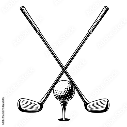 Crossed Stick Golf Ball Hand Drawn Sign Symbol Icon Logo Vector