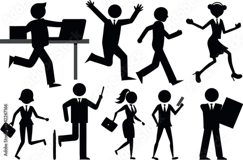 Flat Silhouettes of Entrepreneurs and Office Workers – Business Concept Art

