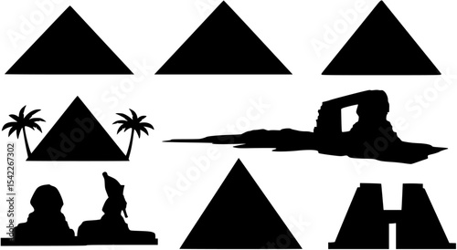 Egypt silhouettes set, pyramid pack of vector silhouette design, isolated background
