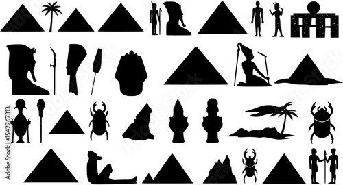 Egypt silhouettes set, pyramid pack of vector silhouette design, isolated background
