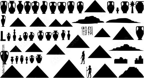 Egypt silhouettes set, pyramid pack of vector silhouette design, isolated background
