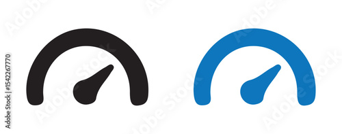 Minimal Speedometer Gauge Icons. Black and Blue Semi-Circle Dial Design. Victor illustration eps 10