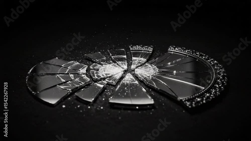 Shattered Mirror Pieces on Dark Surface with Sparkles