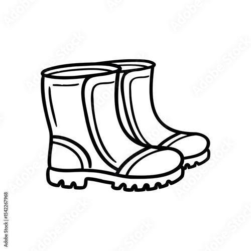 A pair of rubber boots with a sturdy sole and a simple design. The boots are suitable for wet conditions and outdoor activities.