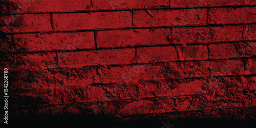 Abstract pattern created by the repetition of blocks or bricks on an old wall, rendered in a striking red with prominent shadows.
