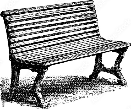 Rustic bench in vintage engraving style for nostalgic art and design