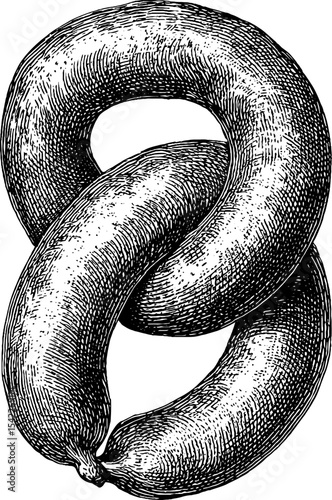 Vintage sausage link with engraving style for culinary art design