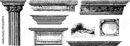 Classical architecture elements and cornices for design and decoration