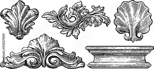 Elegant art deco corner ornaments and decorative swirls for design projects