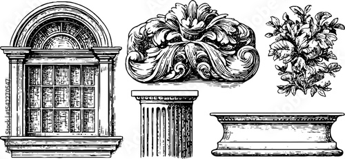 Art nouveau and renaissance architectural elements for design projects