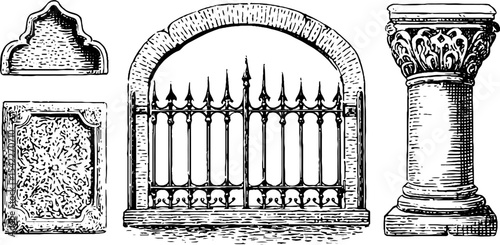 Art nouveau wrought iron railing and roman elements for architectural design