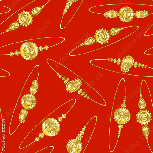 opulent hindu festival motif with intricate gold ornaments a seamless print ideal for high-end fashion and traditional decor red background