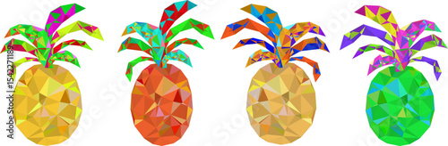low poly pineapple vector set geometric tropical fruit illustrations with vibrant colors ideal for summer designs and abstract art