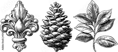 Baroque wall finial and rustic candle sconce with pinecone and leaf design for vintage decor
