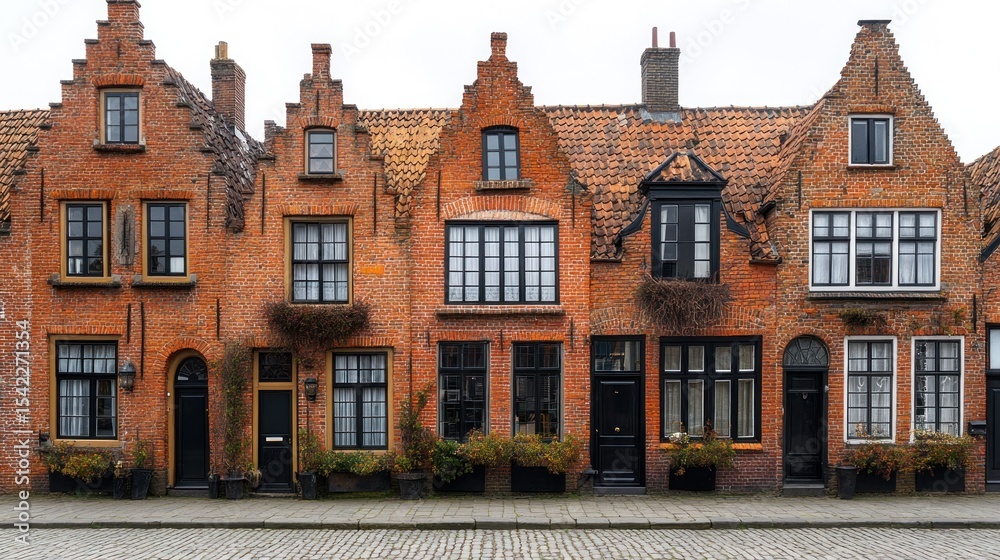Fototapeta premium Row of historic brick houses with gabled roofs